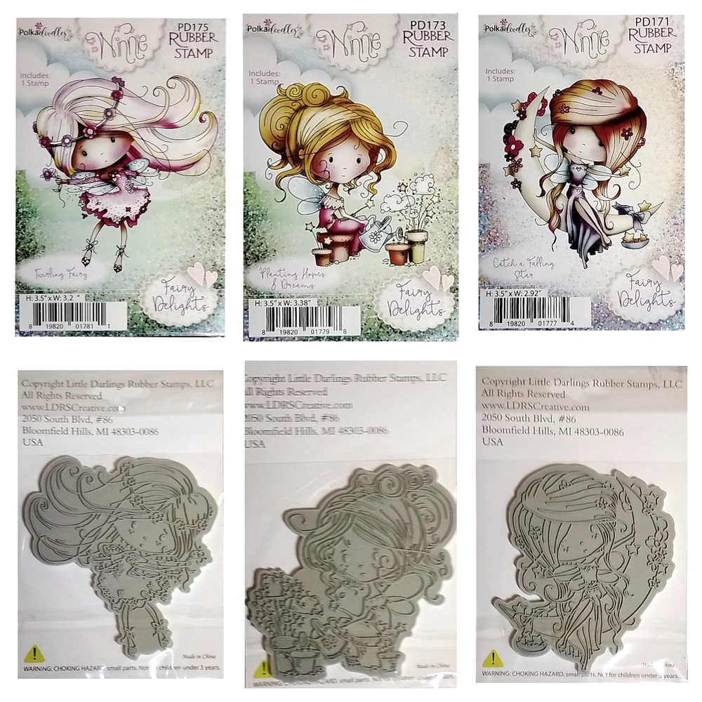 Polkadoodles Fairy Delights Winnie Rubber Stamps 3-Pc Set NWT.